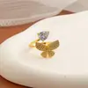 Anel Aberto de Design de Nicho Transfronteiriço de Zircônia de Alta Qualidade para Mulheres, Estiloso, Fashion, Único, Anel de Dedo Indicador de Luxo Leve, Ajustável