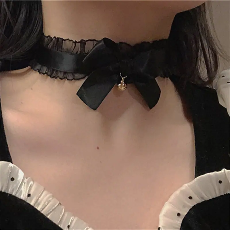 2112205 (1)蕾丝小铃铛项圈女m颈带choker脖子