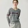 Suéter Jacquard de Contraste Suave Outono e Inverno Gola Encerada Novo Suéter de Caxemira Design Confortável para Mulheres Manga Longa Base