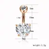 Europa y Estados Unidos más vendidos anillo para ombligo color oro rosa corazón con circonita de forma acero inoxidable Doble Diamante Cuatro Garras clavo para ombligo punto brillante para perforación