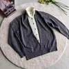 Cárdigan retro americano de cuello alto, suéter de dos piezas falso para hombre y mujer, chaqueta de punto casual simple estilo perezoso para pareja, para ir al trabajo