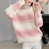 Suéter de Punto a Rayas de Color Contrastante Retro para Mujer 2025 Otoño e Invierno Nuevo Suave y Ceroso Holgado Estilo Suave Suéter de Punto Top Tendencia