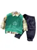 Ropa Infantil Coreana Camisa a Cuadros Conjunto de Tres Piezas para Hombre Otoño Nuevo Chaleco Chaleco Superior Traje Casual Sencillo Venta al por Mayor