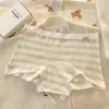 Cuecas Boxer de Algodão Puro Listradas Estilo Americano para Mulheres, 100% Algodão, Antibacterianas, Gancho Estendido, Cintura Média, Sem Apertar, Calças de Quatro Cantos Femininas