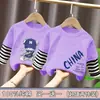 Camiseta de Manga Comprida para Meninos Estilo Primavera e Outono 2026 Novas Roupas de Outono para Crianças Camiseta Outono Algodão Puro Falso Duas Peças Listrada Camada Base