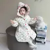 Pijama de Invierno 2025 para Niños de Tres Capas Espesado de Terciopelo Coral para Niñas, Pijama de Franela Floral con Capucha y Forro de Polar