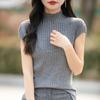 25ª Colección Nueva de Verano: Playera de Manga Corta Tejida Tipo Lana de Alta Calidad para Mujer, Top Jersey Acanalado de Cuello Medio Alto, Camiseta Básica Adelgazante
