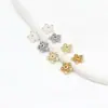 Pulseira/Colar Espaçador de Flor Oca com Diamante Micro-Incustado Banhado a Ouro 18K Acessórios para Joias de Contas DIY C21
