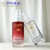 Botella de vidrio redonda recta de fondo grueso de 50 ml con tapa de rosca, cubierta completa y atomizador de presión para dispensar tónico, sérum y cosméticos
