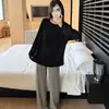 Nueva colección de otoño: Conjunto de loungewear holgado, pijama cómodo para mujer, con un estilo relajado, color liso, mangas largas y cuello redondo con rayas