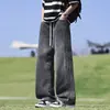 Calça Jeans Masculina Vintage Estilo High Street Americano Nova Tendência Marca Primavera e Verão Calça Longa Solta de Perna Reta para Jovens Homens Verão