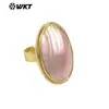 Mpr112 Oval Geométrico Rosa Blanco Concha Grande Chapado en Oro de 18 Quilates Abierto Joyería de Fiesta Anillo