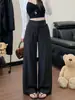 Calça de terno feminina cinza, novo estilo primavera e outono, toque de alta qualidade, calça longa casual para mulheres baixinhas, cintura alta, corte reto, calça pantalona justa