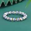 Pulseira de Contas Cerâmicas Florais Azul e Branco Estilo Chinês Pulseira de Contas Estilo Étnico Retrô Acessórios de Nicho Joias Atacado