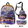 2022 Estação Independente Transfronteiriça Novo Criativo Tie-dye Graffiti Pintura a Óleo Conjunto Periférico Mochila Bolsa de Ombro Estojo de Lápis Conjunto