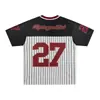 Camiseta deportiva estilo jersey retro americano, camiseta de malla hueca de verano para liga de fútbol, top de moda para motocicleta de manga corta