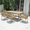 Mesas e Cadeiras de Exterior, Cadeiras de Rattan de Lazer para Pátio, Varanda, Jardim, Mesas de Jantar, Conjunto Combinado Simples de Três ou Cinco Peças de Madeira Plástica e Rattan para Exterior