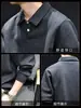 "Fibra de Algodón Natural" Cuello Polo Manga Larga Holgado Talla Extra Top Casual Color Sólido Versátil Otoño Nueva Llegada