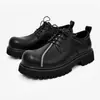 Sapatos de Trabalho Masculinos 2025 Novos de Cano Baixo com Sola Grossa Aumentadores de Altura Bico Redondo Sapatos Derby Novos da Primavera 2025 Sapatos Grandes de Couro