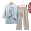 Trajes de Verano para Mujeres de Mediana Edad y Mayores y Abuelas, Camisas Nuevas de Estilo Chino, Camisas de Gasa para Mujer, Conjuntos de Dos Piezas para Madres de Manga Media