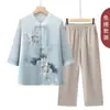 Trajes de Verano para Mujeres de Mediana Edad y Mayores y Abuelas, Camisas Nuevas de Estilo Chino, Camisas de Gasa para Mujer, Conjuntos de Dos Piezas para Madres de Manga Media