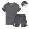 Traje Esportivo Respirável Confortável de Verão Masculino Manga Curta Shorts Futebol Casual Corrida Roupa de Duas Peças Seda Gelada 1908