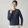 Suéter de Cashmere Macio Cor Sólida Outono/Inverno de Luxo Leve para Mulheres com Bainha Dobrada Gola Redonda Corte Solto Camada Base Tricô Manga Longa