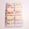 Set de 12 Piezas de Uñas Largas de Ballet con Moños Lindos y Diamantes Brillantes, Caja de Uñas Postizas Largas