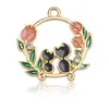 Pendente Gato Preto e Branco Flor Gotejante de Óleo Venda Quente Transfronteiriça Liga de Zinco Brincos Pulseira Chaveiro Acessórios de Joias DIY