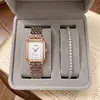 Reloj Cuadrado Pequeño para Mujer con Correa de Acero Set de Caja de Regalo Collar de Reloj Set de Caja de Regalo para Novia Collar de Reloj Set de Caja de Regalo