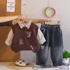 Conjunto de Ropa de Primavera para Niños 2026 Nuevo Estilo Chaleco Suéter de Primavera y Otoño para Bebés y Niños Conjunto Casual de Tres Piezas Ropa Moderna para Bebés Niños
