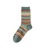 Meias Masculinas Retrô de Algodão com Costura Dupla e Caminho Duplo, Meia de Cano Médio com Listras Estilo Étnico, Meias Empilhadas Soltas, Respiráveis, Casuais, Versáteis, Meias Longas para Outono/Inverno