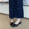 Sandalias de Tacón Grueso Estilo Francés Punta Fina para Mujer 2026 Primavera/Verano Nuevos Zapatos para el Trabajo Sandalias Deslumbrantes de Tacón Medio Punta Fina sin Espalda para Mujer