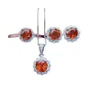 Nuevo Colgante de Girasol Simple de Moda Anillo Ajustable Abierto con Circonita Naranja Conjunto de Collar y Pendientes para Mujer