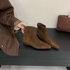 Botas Tobilleras Planas de Tacón Alto de Gamuza Mate Sencillas Otoño/Invierno 2025 Ajuste Delgado Punta Fina Botines Cortos para Mujer con Forro de Felpa