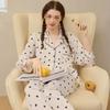 Pijama Casual y Cómodo de Seda Helada para Mujer con Lunares, Cuello en V, Mangas Largas, Conjunto de Ropa para el Hogar, Seda Simulada, Delgado, Primavera y Verano