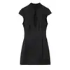 Vestido Mini de Verano para Mujer Estilo Europeo y Americano Textura de Satén de Seda Abertura 6392 Color Albaricoque Mezcla de Fibra Sintética Negra