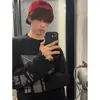 Camiseta estampada de manga larga para hombre, estilo callejero retro americano, otoño, holgada, cool de alta costura, gofre, top casual