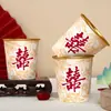 Vasos de Agua Gruesos Rojos para Bodas y el Hogar, Tazas de Té para Celebraciones de Bodas, Vasos de Papel para Banquetes de Bodas, Vasos con Carácter de Doble Felicidad en Pan de Oro, Vasos Desechables