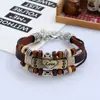 Pulsera de Cuero con Cuentas Hecha a Mano Estilo Punk Popular Europeo y Americano Aleación Pareja Amor Pulsera de Cuero Genuino