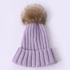 Explosiones Transfronterizas Gorro Caliente de Punto para Niños Pompones Gorro de Lana de Invierno para Bebé Raya Recta Caramelo Imitación Pompón de Piel