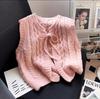Colete de Tricô Gola Redonda com Trama Torcida Personalizado de Fábrica Suéter Feminino para Primavera e Outono Camisa Colete Camada Colete Roupa Externa