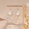 Brincos de Franja com Laço de Cristal Iridescente, Brincos de Gota Estilo Nicho, Luxo Leve, Alto Padrão, Acessórios de Orelha Doces e Elegantes