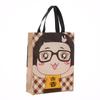 Bolsa no tejida recubierta de película de dibujos animados para llevar té con leche y fruta Embalaje para llevar Plegable Moda tote de compras portátil