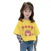 G2420 # Camiseta de Manga Larga para Niña Estilo Nuevo Primavera y Otoño 2025 Top Infantil de Cuello Redondo Estampado Algodón Puro Falso Dos Piezas Capa Base