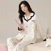 Pijama de Manga Larga y Pantalón Largo para Mujer, Nuevo Otoño al por Mayor, Cardigan de Algodón Elástico, Ropa de Casa Casual Usable, Conjunto de Dos Piezas para Principios de Otoño