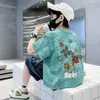 Camiseta de Manga Curta Infantil Verão Estampa Degradê para Meninos Top Lindo de Bebê Roupa de Verão Solta Respirável Gola Redonda para Meninos