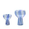 Bixuan Moderno Creativo Abierto Rayas Azules y Blancas Vidrio Decorativo Florero Flor Seca Mueble de TV Sala de Estar Encimera Florero