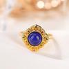 Yilu prata S925 prata esterlina banhado a ouro lápis-lazúli Xiangyun Ruyi quadrado anel oco retro luz de luxo anel redondo