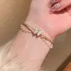 Pulseira Borboleta Aurora Feminina Zircônia Pulseira Aberta Pulseira de Pérola Pulseira de Nicho de Luxo Leve Pulseira de Camada Dupla Pulseira de Nova Chegada